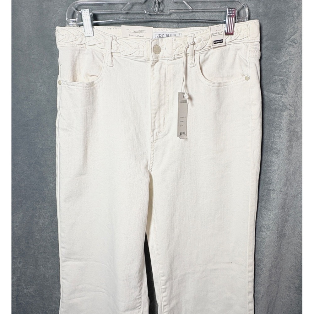 Judy Blue Jeans Womens 13 31 White High Braided Waist Wide Leg Stretch Pants